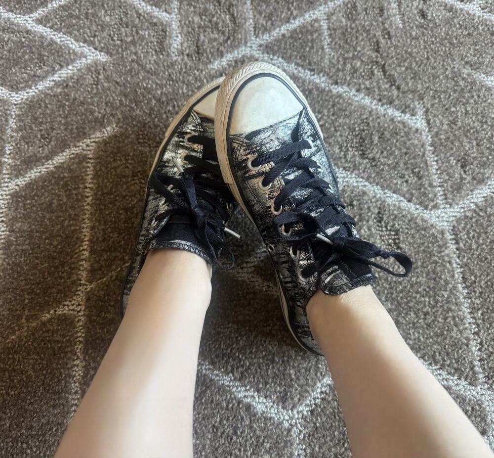 Women’s Converse All Star Tennis Shoes Silver Black Skater FAIR CONDITION